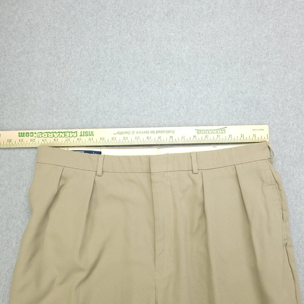 Polo Ralph Lauren Mens Khaki Pleated Dress Pants Trousers Size 42x30 Poly Tencel